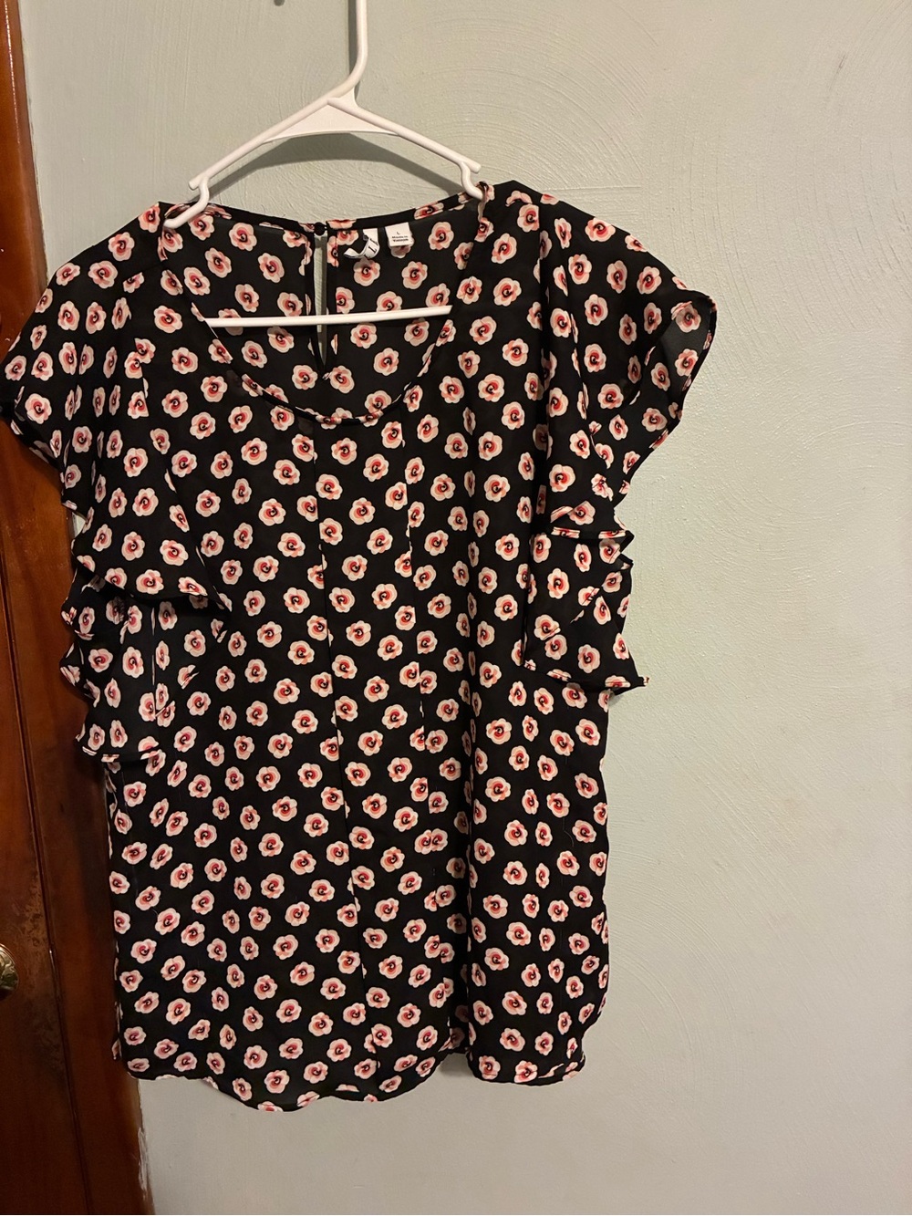 Elle Black Blouse with Pink Cream Floral Print